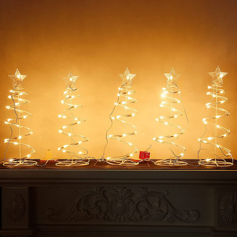 Lulu Home Spiral Christmas Trees, 18 Inch Pathway Christmas Trees with 125 LED Warm White Lights, Plug-in Prelit Xmas Trees with Star Topper for Outdoor Sidewalk Lawn Festivals Decor, 5 Packs