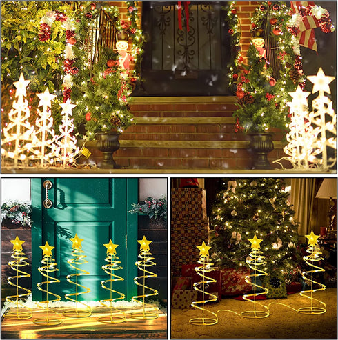 Lulu Home Spiral Christmas Trees, 18 Inch Pathway Christmas Trees with 125 LED Warm White Lights, Plug-in Prelit Xmas Trees with Star Topper for Outdoor Sidewalk Lawn Festivals Decor, 5 Packs
