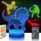 4 PCS 3D Triceratops LED Lamp, Cool 3D Tyrannosaurus Rex Pterosaur Night Light, 16 Color Changing Light, with Remote Control, for Boys Girls and Kids Toys Birthday Xmas Gift, BLUELAMP 5656