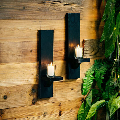 Wooden Candle Sconces for Wall Decor - Decorative Wood Wall Candle Sconce Set of 2 for Living Room Kitchen Hallway Wall Art Farmhouse Country Home Decorations