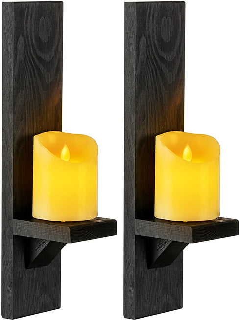 Wooden Candle Sconces for Wall Decor - Decorative Wood Wall Candle Sconce Set of 2 for Living Room Kitchen Hallway Wall Art Farmhouse Country Home Decorations