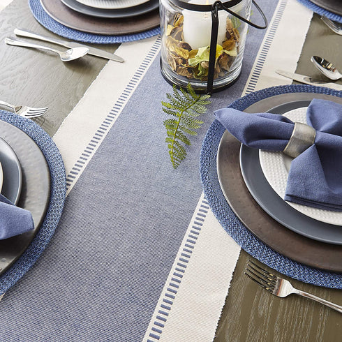 DII Dobby Stripe Woven Table Runner, 13x108-inch, French Blue