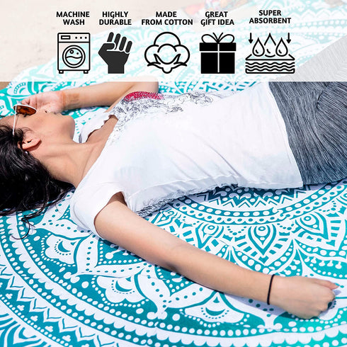 Folkulture Round Mandala Tapestry or Beach Blanket, Set of 2 Hippie Boho Mandala Tapestry, Indian Circle Tablecloth or Rug, Large Cotton Bohemian Yoga Mat for Meditation - 72 Inches, Green and Pink