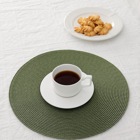HODJOY placemat, Round Woven placemat for Indoor and Outdoor, 15", Set of 6 (Olive)