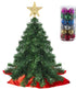 Prextex 22 Inch Tabletop Mini Christmas Tree Set with Warm-White LED Lights, Star Treetopper and Hanging Ornaments for DIY Christmas Decorations, Great Tabletop Christmas Tree