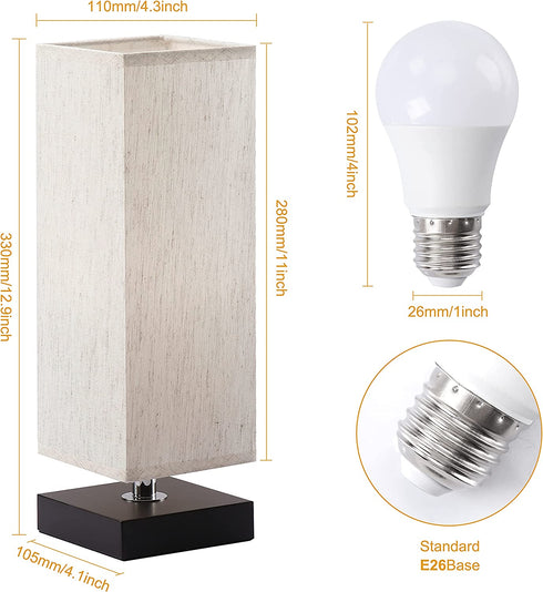 Bedside Table Lamp - Soilsiu Bedroom 3 Color Options Solid Wood Lamps with Modern Fabric Shade Reading Nightstand Lamps for Living Room, Kids Room, College Dorm, Office (LED Bulb Included)