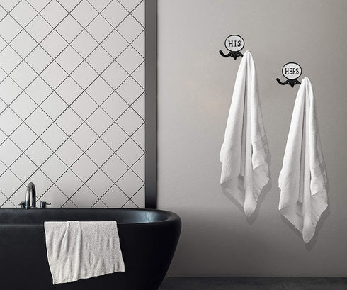 AuldHome His and Hers Towel Hooks (Set of 2); Cast Iron Rustic Farmhouse Decor Door Wall Hangers