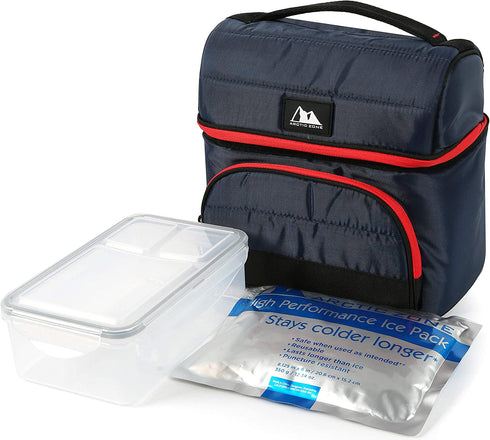 Arctic Zone High Performance Ultimate Secret Insulated Lunch Box Bucket Bag with 2 Piece Leak Proof Food Container and 350g High Performance Ice Pack - Navy
