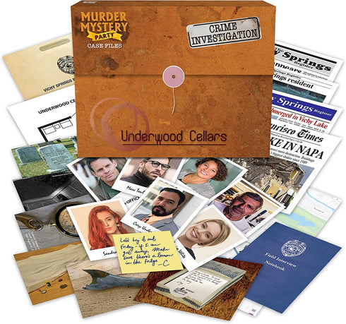 Murder Mystery Party Case Files: Underwood Cellars Unsolved Mystery Detective Game Play Alone, w/ Friends, Family or for Couples Date Night Ages 14+ from University Games , Brown