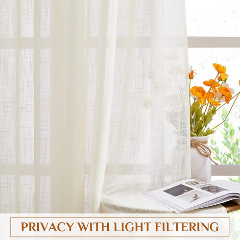 NICETOWN Living Room Window Curtains Semi Sheer 84" Long, Grommet Casual Semitransparent Sheer Privacy with Light Window Treatments for Farmhouse/Sliding Door, 70" Wide, Light Yellow Beige, 2 Panels