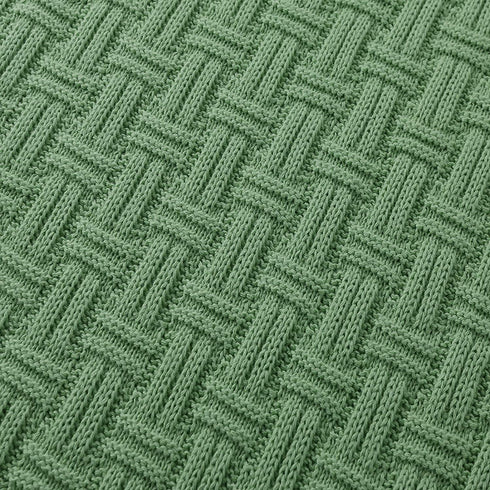 TREELY 100% Cotton Knitted Throw Blanket Couch Cover Blanket(50 x 60 Inches, Sage Green)