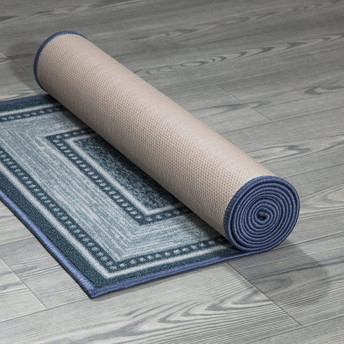 Ottomanson Ottohome Collection Contemporary Bordered Design Rubberback Runner Rug, 1'10" x 7', Blue