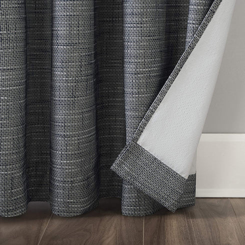 Sun Zero Brooks Burlap Weave Thermal Extreme 100% Blackout Grommet Curtain Panel, 52 in x 84 in, Navy/Denim Blue