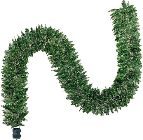 Joiedomi 9ft Christmas Garland Prelit with 100 LED Warm White String Lights, Battery Powered Holiday Decor for Winter Christmas