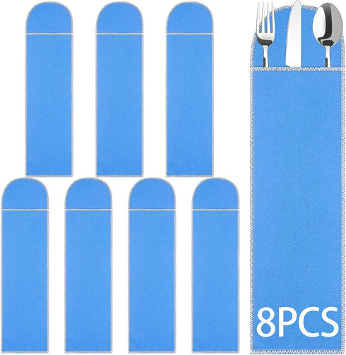 Silver Storage Bags Flatware Storage Blue Silver Flatware Storage Silverware Box Storage for Silver Tarnish Proof Silverware Cloth Storage Flatware Bags for Teaspoon Utensils Flatware (8 Pieces)