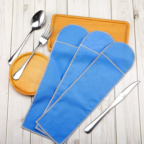 Silver Storage Bags Flatware Storage Blue Silver Flatware Storage Silverware Box Storage for Silver Tarnish Proof Silverware Cloth Storage Flatware Bags for Teaspoon Utensils Flatware (8 Pieces)