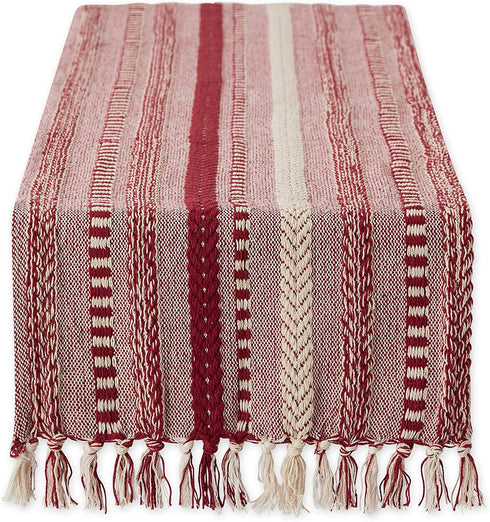 DII Farmhouse Braided Stripe Table Runner Collection, 15x72, Barn Red