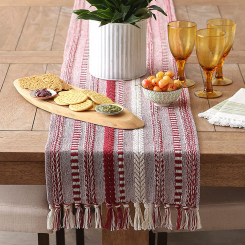 DII Farmhouse Braided Stripe Table Runner Collection, 15x72, Barn Red