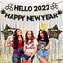 Hello 2022 Happy New Year Banner - NO DIY, Black Glitter | Happy New Year Sign for New Years Eve Party Supplies 2022 | Happy New Year Decorations 2022 | New Years Eve Banner for NYE Decorations 2022