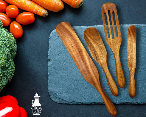 Spurtle Set - Wooden Spurtle Set Cooking Utensils As Seen on TV - Stirring Heavier Foods - Ergonomic, No Fatigued Wrists, Hands - For Nonstick, Porcelain Cookware - Longer Surface Area Kitchen Tool