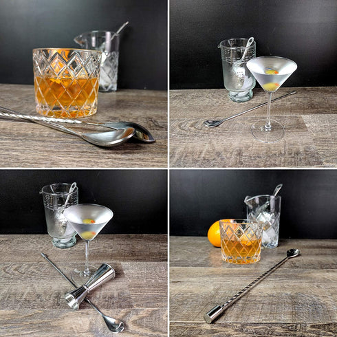 Heavyweight Bar Spoons - Set of two. (One Spiral & one Smooth Handle) Professional Quality Barspoons