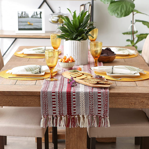 DII Farmhouse Braided Stripe Table Runner Collection, 15x72, Barn Red