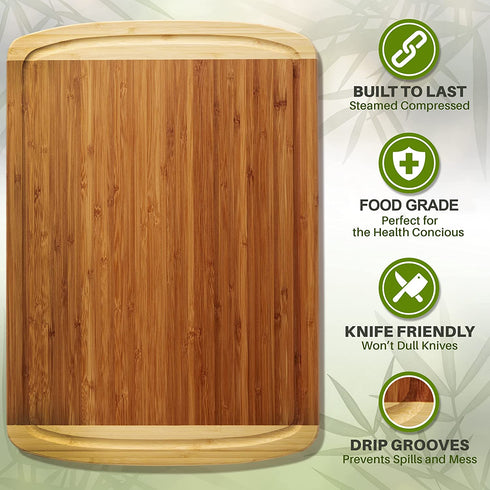 Greener Chef Organic Extra Large Bamboo Cutting Board - Lifetime Replacement Cutting Boards for Kitchen - Wood Butcher Block and Wooden Carving Board for Meat and Chopping Vegetables