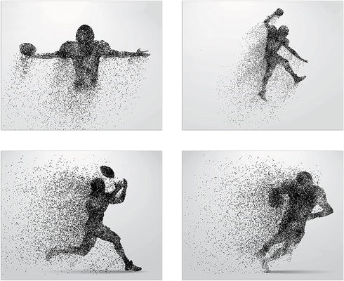 Football Wall Decor Art Prints - Particle Silhouette Set of 4 (8x10) Poster Photos - Man Cave, Bedroom Decor