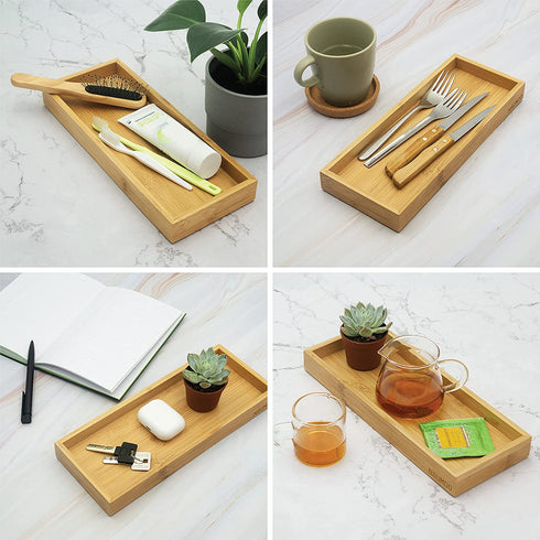 NAUMOO Natural Bamboo Vanity Tray - Slip-Resistant Wooden Bathroom Organizer for Toilet Tank and Counter Top - Spa Home and Kitchen Decor Wood Holder (Small)