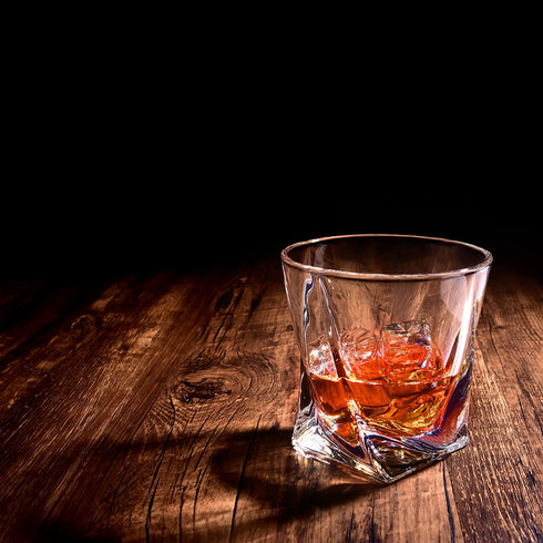 VACI GLASS Crystal Whiskey Glasses - Set of 4 - with 4 Drink Coasters, Crystal Scotch Glass, Malt or Bourbon, Glassware Set