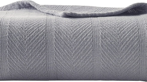 Eddie Bauer Home | Herringbone Collection Blanket-100% Cotton, Lightweight & Breathable, Machine Washable Easy Care, Twin, Chrome