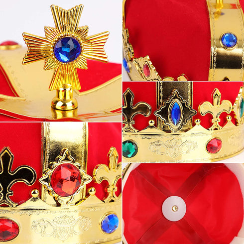 FiGoal King and Queens Royal Crowns 2 Pack Gold Crown and Rhinestone Crystal Tiara for Costume Accessories Role Play Gifts for Easter Basket Stuffers