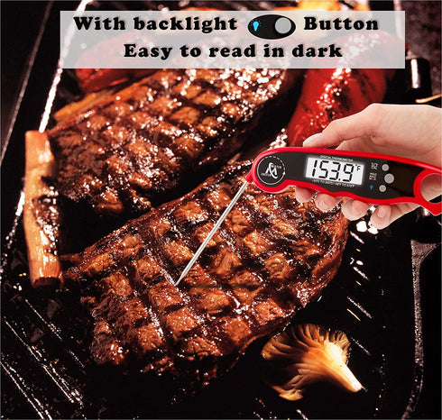 Instant Read Thermometer Best Digital Meat Thermometer Waterproof with Calibration and Backlight Functions