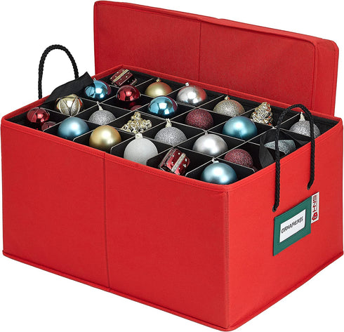 Christmas Ornament Storage Container Box Heavy Duty, Premium Quality Storage Bins - Convenient Durable, 3 Individual Trays Fits Up to 72 - 3? Ornaments Adjustable Cells