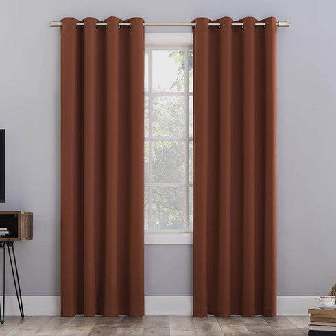 Sun Zero Nordic Theater Grade Extreme 100% Blackout Grommet Curtain Single Panel, 52" x 84", Terracotta