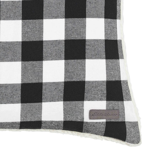 Eddie Bauer Home | Home Collection | 100% Fleece Signature Cabin Plaid Design Decorative Pillow, Zipper Closure, Easy Care Machine Washable, 20-inch Pillow, Black