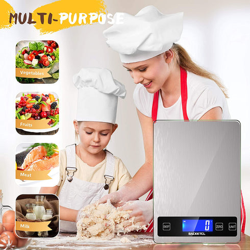 BACK KTCL Digital Food Kitchen Scale, 22lb Weight Multifunction Scale Measures in Grams and Ounces for Cooking Baking, 1g/0.1oz Precise Graduation, Stainless Steel and Tempered Glass