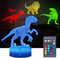 4 Pcs 3D Dinosaur Night Light, DDD LAMP Led Illusion Lamp 16 Color Change Remote Control Lights for Bed Living Room Kids Girls Boys Xmas 1666