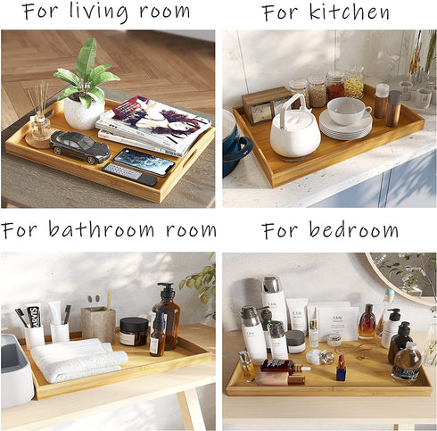 BAMEOS Serving Tray with Handle Bamboo Bed Tray with Two Coasters Food Couch Tray Works for Eating,Working,Storing,Décor, Used in Bedroom, Kitchen, Living Room, Bathroom, (16.9x12.99x1.96inches)