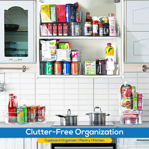 Utopia Home Set of 6 Pantry Organizers-Includes 6 Large Organizers-Organizers for Freezers, Kitchen Countertops and Cabinets - Clear Plastic Pantry Storage Racks