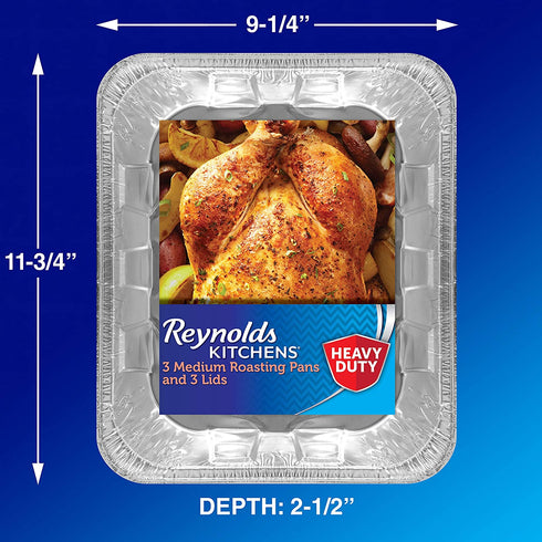 Reynolds Kitchens Heavy Duty Aluminum Pans for Roasting with Lids, 12x9 Inch, 2 Count (Pack of 3), 6 Total