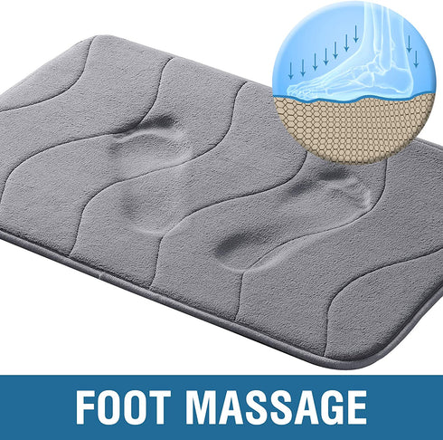Memory Foam Bath Mat for Bathroom Non Slip Bath Rug Velvet Thick Soft and Comfortable Water Absorbent Machine Washable Easier to Dry Floor Rug Mats Waved Pattern, 24x17 Inches, Grey