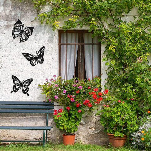 3 Pieces Butterfly Metal Wall Decor Black Butterfly Metal Wall Art Nature Butterfly Hanging Wall Decor for Modern Farmhouse Rustic Home Office Living Room Bathroom Bedroom Indoor Outdoor Decor