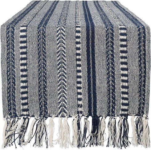 DII Farmhouse Braided Stripe Table Runner Collection, 15x108, Navy Blue