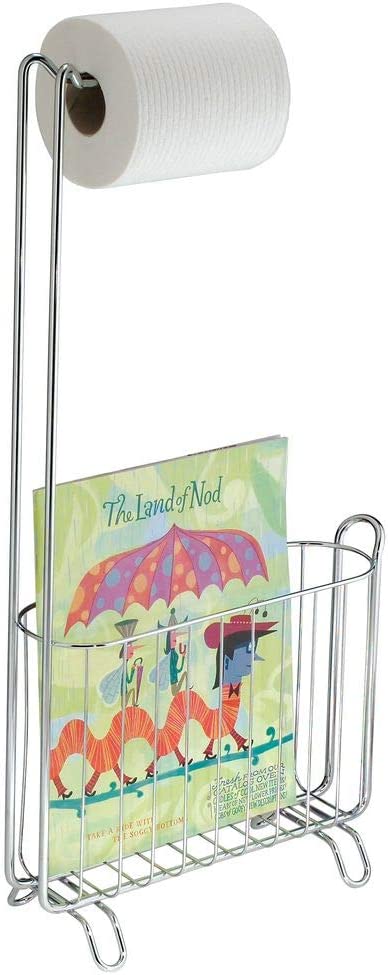 iDesign 69740 Classico Free Standing Metal Toilet Paper Holder and Magazine Rack for Master, Guest, Kid's Bathroom, 4.25" x 10.5" x 23.75", Chrome