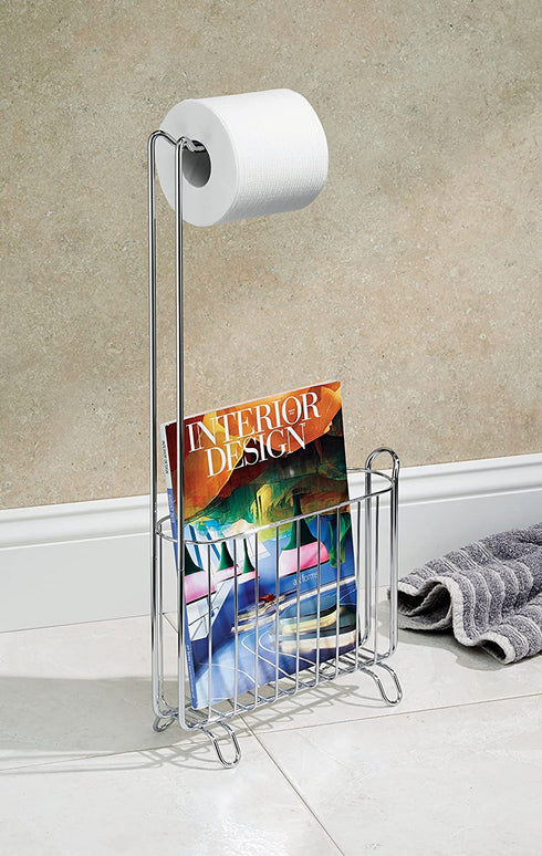 iDesign 69740 Classico Free Standing Metal Toilet Paper Holder and Magazine Rack for Master, Guest, Kid's Bathroom, 4.25" x 10.5" x 23.75", Chrome