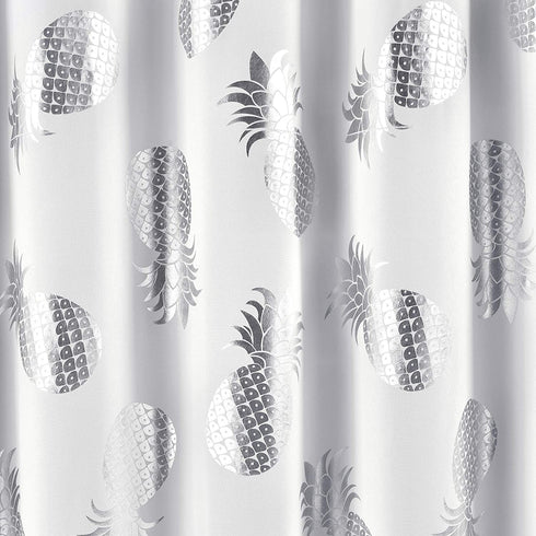 Lush Decor Pineapple Toss Shower Curtain - Fabric Metallic Print Design, 72? x 72?, Silver and White (16T004356)