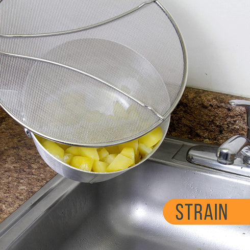 U.S. Kitchen Supply 13", 11.5", 9.5" Stainless Steel Fine Mesh Splatter Screen with Resting Feet Set - Use on Boiling Pots, Frying Pans - Grease Guard