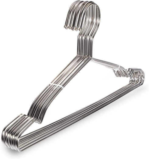 GOSKEY 10 Pack Stainless Steel Coat Hangers Metal Wire Hangers Heavy Duty Hangers, Space Saving Clothes Hangers 16.5in Ultra Thin Clothes Hangers
