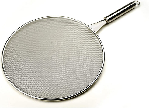 RSVP International Splatter Screen, One Size - Fine Mesh Stainless Steel, 10" in Diameter with 6.25" Handle |Keeps its Shape & Construction Over Time | Dishwasher Safe, 10 Inch, Multi Color